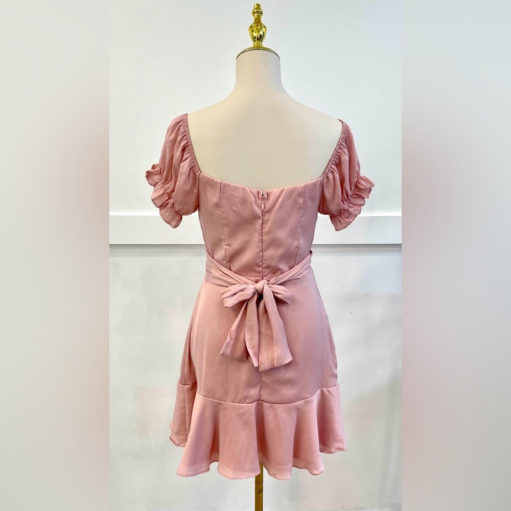 (2583-09) A-LINE WAIST SHORT BUBBLE SLEEVE RUFFLE V-NECK MINI SUMMER DRESS - Picture 4 of 4